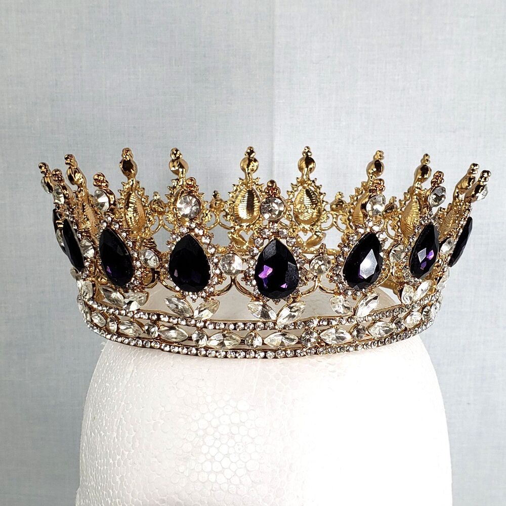 Signed K & K Luxury Retro Purple Crystal Bridal Crown Baroque Rhinestone Tiaras